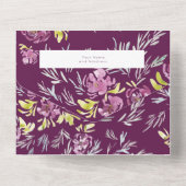 PurpleModern Waterverf Flower Wedding Invitation All In One Uitnodiging (Achterkant)