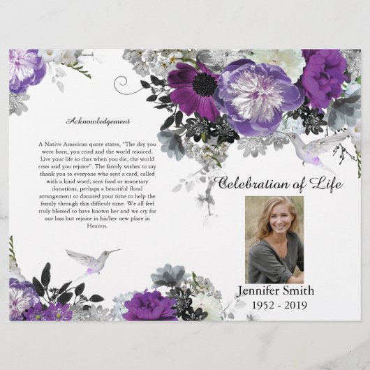 PurplePeony Hummingbird Funeral Program Flyer (Voorkant)