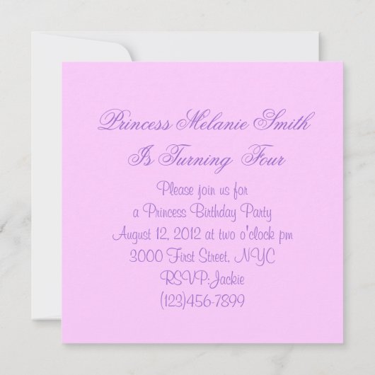 PurplePink Tutu Prinses Verjaardag Party uitnodigi Kaart (Achterkant)