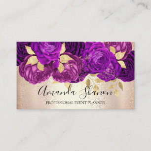PurpleRose Gold Flowers Logo Event Planner QR Code Visitekaartje