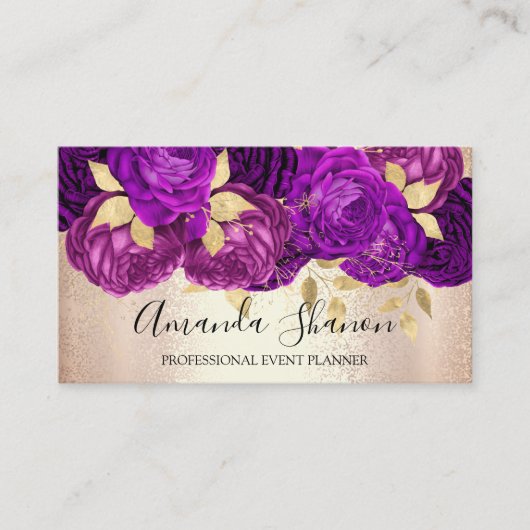 PurpleRose Gold Flowers Logo Event Planner QR Code Visitekaartje (Voorkant)