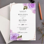 Purples and Gold Rozen Glitter Wedding Invitation Kaart<br><div class="desc">Stel het romantische gevoel voor je trouwdag in met dit betaalbare moderne design met waterverf rozen met goudglittertrim. Deze uitnodiging komt ook in andere kleuren als u onze winkel controleert.</div>