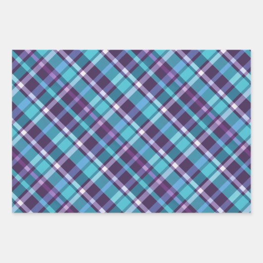 Purples, Teals, Blue & White Plaid Inpakpapier Vel (Voorkant)