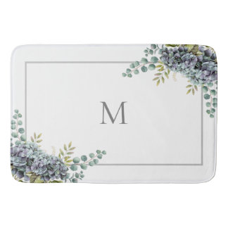 Purplish Hydrangeas Eucalyptus Monogrammed Badmat