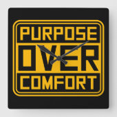 Purpose Over Comfort Motivation Mindset Growth Vierkante Klok (Voorkant)