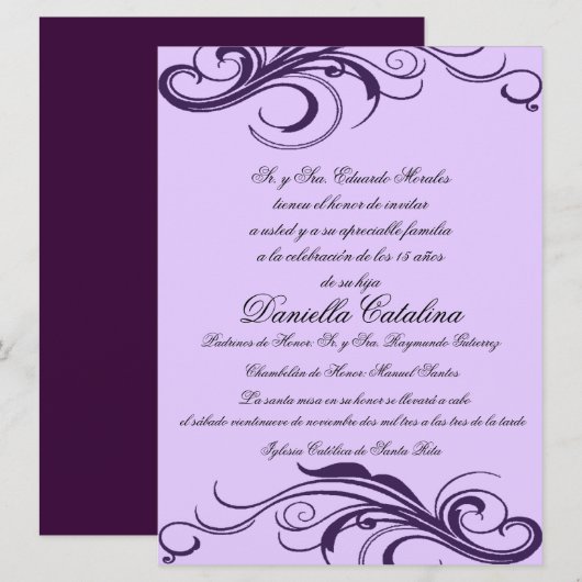 púrpura invitaciones de quinceanera kaart (Voorkant / Achterkant)