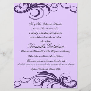 púrpura invitaciones de quinceanera kaart