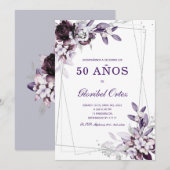 Púrpura y Lavanda Plata 50 cumpleaños plantilla de Kaart (Voorkant / Achterkant)