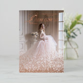 Purpurina Oro Rosa Tendencia XV Español Folie Uitnodiging (Staand Voorkant)