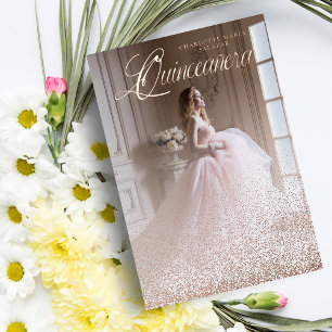 Purpurina Oro Rosa Tendencia XV Español Folie Uitnodiging