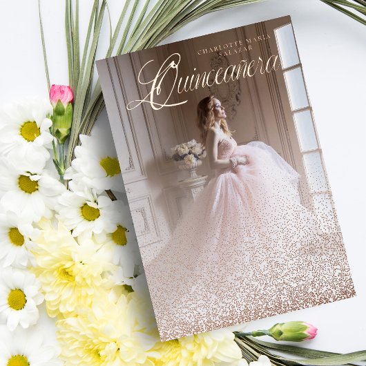 Purpurina Oro Rosa Tendencia XV Español Folie Uitnodiging