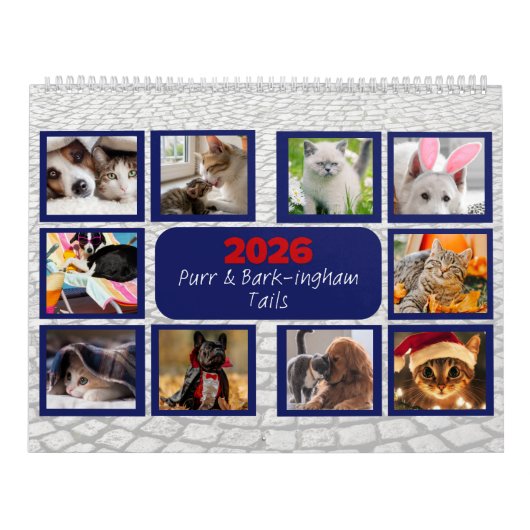 'Purr & Bark-ingham Tails' Huisdier Aangepast Kalender (Hoes)