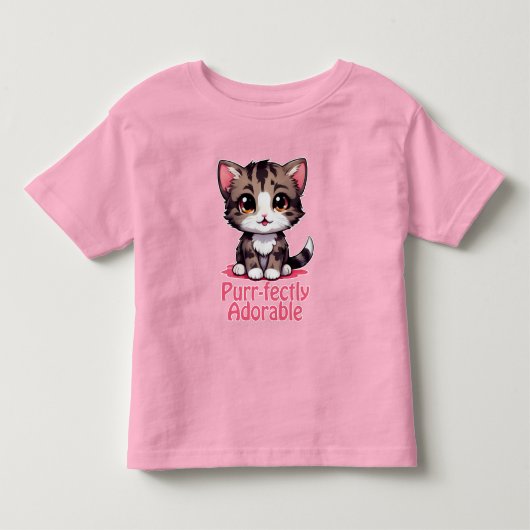 Purr-fect Adoreerbare Chibi Kawaii Kitten in Roze Kinder Shirts (Voorkant)