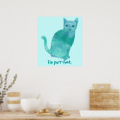 Purr-fect Blauw Groene Abstracte Kat Posters (Keuken)