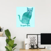 Purr-fect Blauw Groene Abstracte Kat Posters (Thuiskantoor)