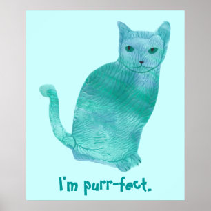 Purr-fect Blauw Groene Abstracte Kat Posters