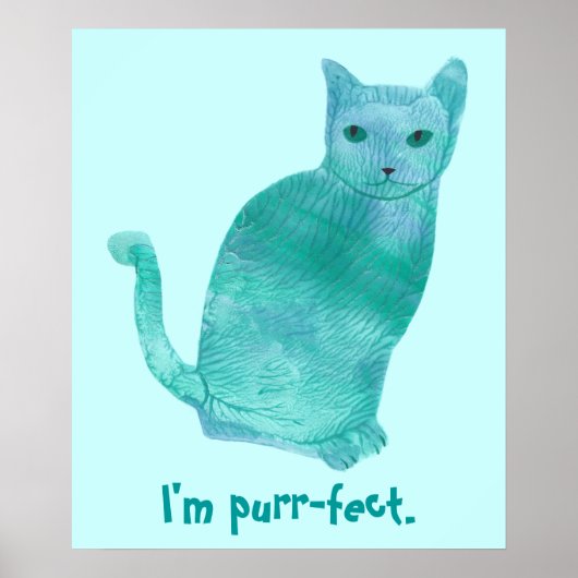 Purr-fect Blauw Groene Abstracte Kat Posters (Voorkant)