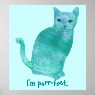 Purr-fect Blauw Groene Abstracte Kat Posters