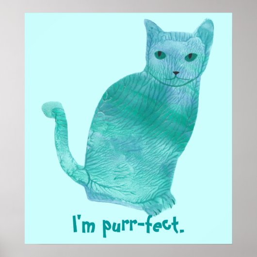 Purr-fect Blauw Groene Abstracte Kat Posters (Voorkant)