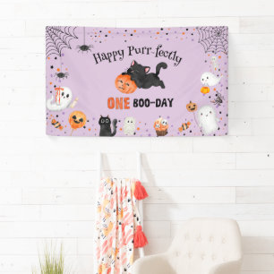 Purr-fect één Boo-dag Kat Halloween 1e verjaardag Spandoek