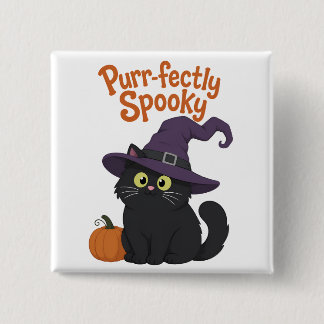 Purr-fect Griezelige Halloween Kat Vierkante Button 5,1 Cm
