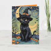 Purr-fect Griezelige Nacht naar Van Gogh stijl Hal Feestdagen Kaart (Voorkant)