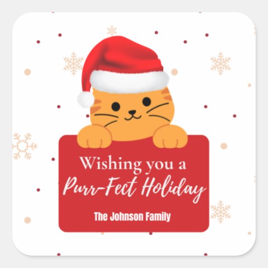 Purr‑fect Holiday Cat Christmas  Vierkante Sticker (Voorkant)