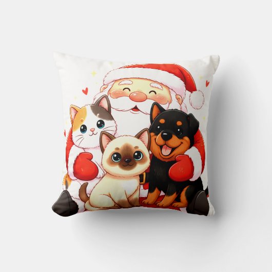 Purr-fect Knuffelig: Santa's Knuffel Trio Kussen (Voorkant)