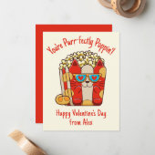 Purr-fect Lekkere Grappige Kat Popcorn Valentijnsk Notitiekaartje (Voorkant / Achterkant in situ)