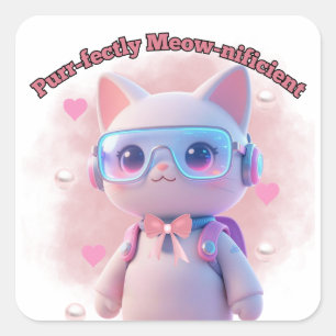 Purr-fect Meow-nificiente Kattensticker Vierkante Sticker