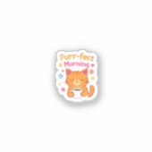 Purr-fect Morning Cat Coffee Mug – Cute Cat Lover Sticker (Voorkant)