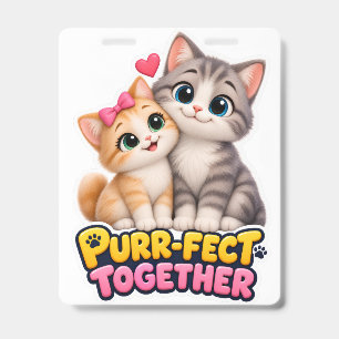 Purr-fect Samen Schattig Kattenkoppel Liefde Grapp Badge