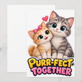 Purr-fect Samen Schattig Kattenkoppel Liefde Grapp Save The Date (Voorkant / Achterkant)