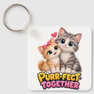 Purr-fect Samen Schattig Kattenkoppel Liefde Grapp Sleutelhanger