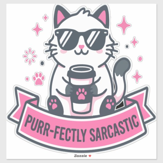 Purr-fect Sarcasme Witte Kat Sticker (Vel)