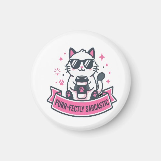 Purr-fect Sarcasme Witte Kat Sticker Magneet (Voorkant)