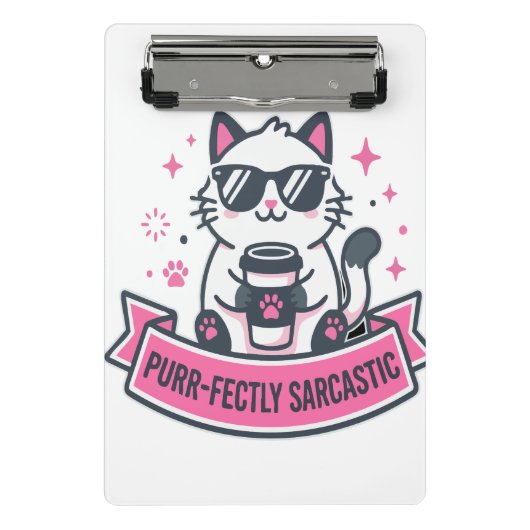 Purr-fect Sarcasme Witte Kat Sticker Mini Klembord (Voorkant)