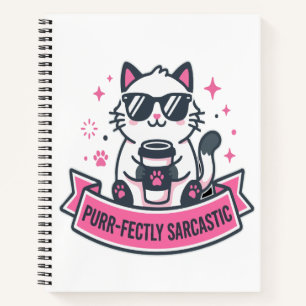 Purr-fect Sarcasme Witte Kat Sticker Notitieboek
