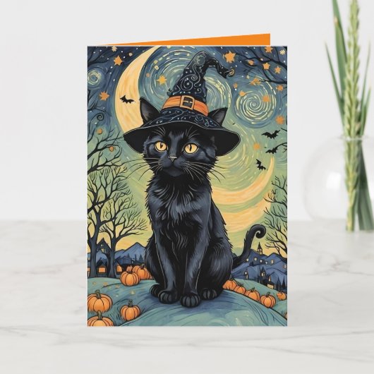 Purr-fect Schrik Nacht Van Gogh Stijl Halloween Feestdagen Kaart (Voorkant)