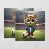 "Purr-fecte Aanvaller: De 3D Voetbal Kat" Save The Date (Voorkant / Achterkant)