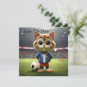 "Purr-fecte Aanvaller: De 3D Voetbal Kat" Save The Date (Staand voorkant)