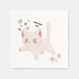 Purr-fecte Dag Roze Cute Kat Aardbei Papieren Serv Servet