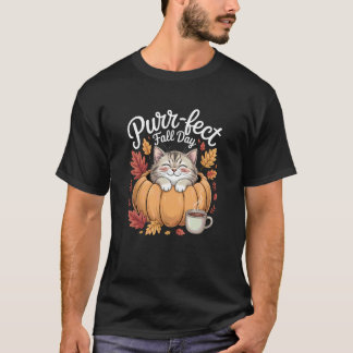 Purr-fecte herfstdag Cute kat pompoen herfst T-shirt