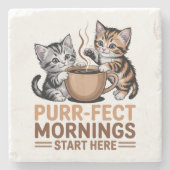 Purr-fecte Ochtenden Kittens Stenen Onderzetter (Voorkant)