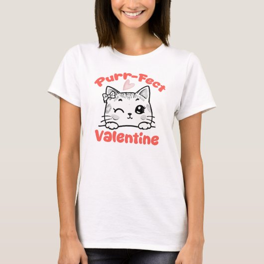 Purr-fecte Valentijns Kat T-shirt (Voorkant)