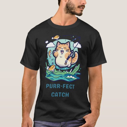 Purr-fecte vangst: de viskat t-shirt (Voorkant)