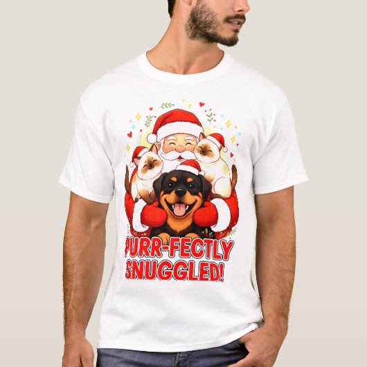 Purr-fectly Snuggled: Santa’s Cozy Pet Cuddle T-shirt (Voorkant)