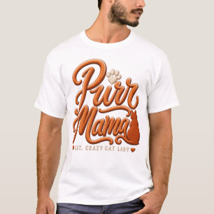 Purr Mama Gekke Katten Dame Borduurwerk Stijl T-Sh T-shirt