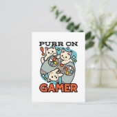 Purr On Gamer - Mooie kat gamer ontwerp Briefkaart (Staand voorkant)
