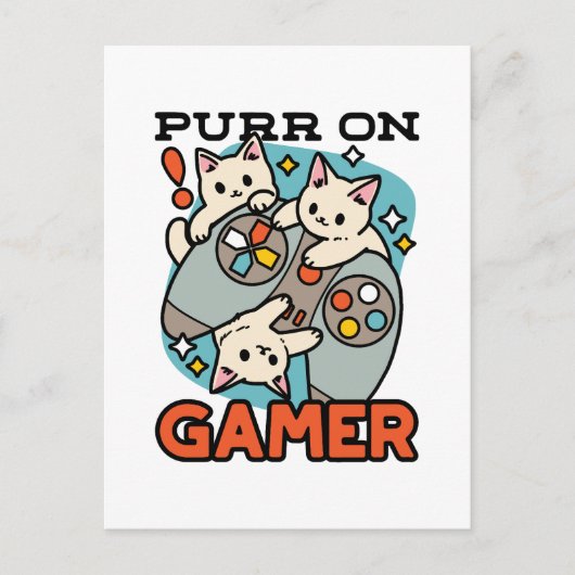 Purr On Gamer - Mooie kat gamer ontwerp Briefkaart (Voorkant)